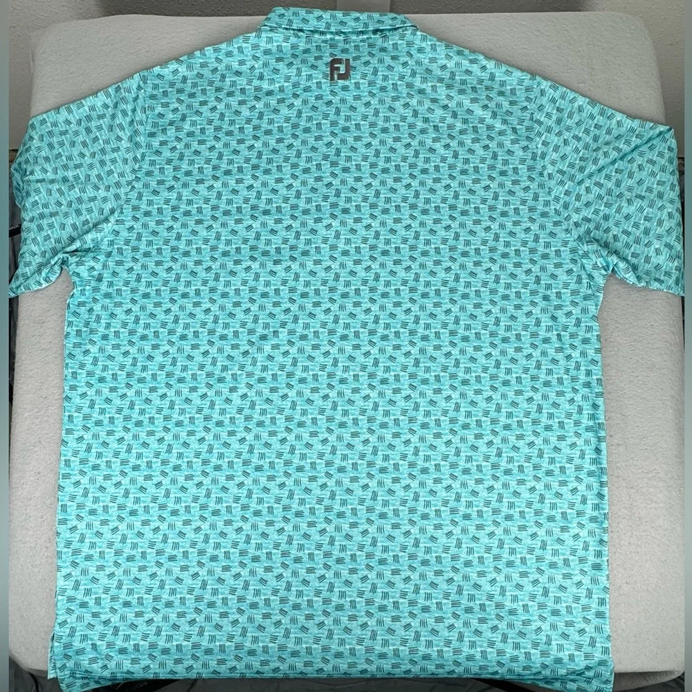 FootJoy FJ Golf Performance Short Sleeve Teal Sketched Print Lisle Polo XXL 2XL - Picture 4 of 8